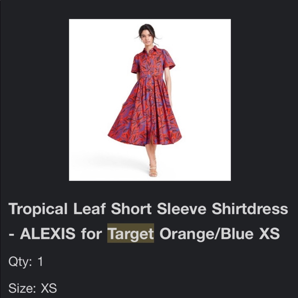 *NWT* ALEXIS for Target Tropical Leaf shirt dress. Size XS